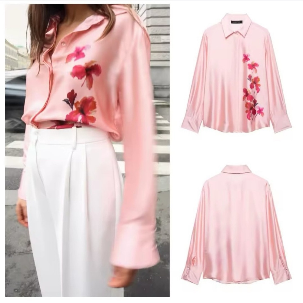 NWT ZARA FLORAL PRINT SATIN EFFECT BLOUSE